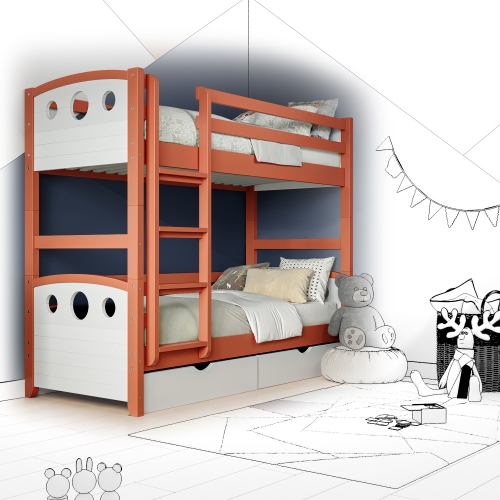 Кровать двухъярусная деревянная Oki